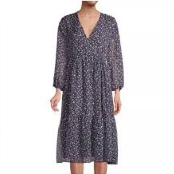 Madewell Tie-Waist Lined Midi Dress in Harvest Vine Deep Navy Size Small - Picture 1 of 9